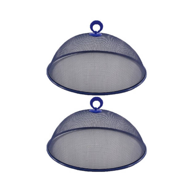 Set van 2x stuks metalen vliegenkappen/voedselkappen blauw rond 30 cm - ongedierte - vliegenkap