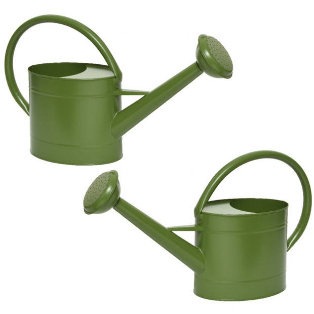 Set van 2x stuks groene zinken gieters voor kamerplanten/tuinplanten 5 liter - Gieters