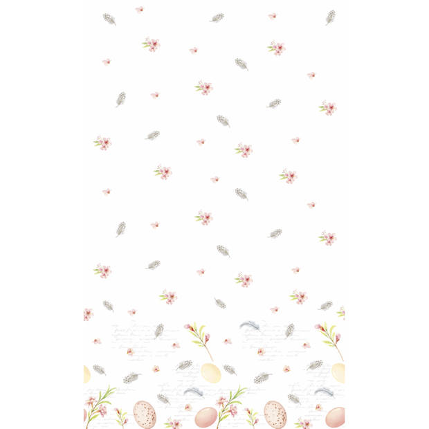 Pasen tafelkleed/tafellaken paaseieren wit/roze 138 x 220 cm - Feesttafelkleden