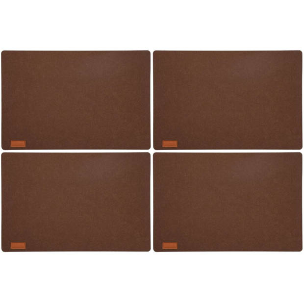 6x stuks rechthoekige placemats met ronde hoeken polyester cappuccino bruin 30 x 45 cm - Placemats