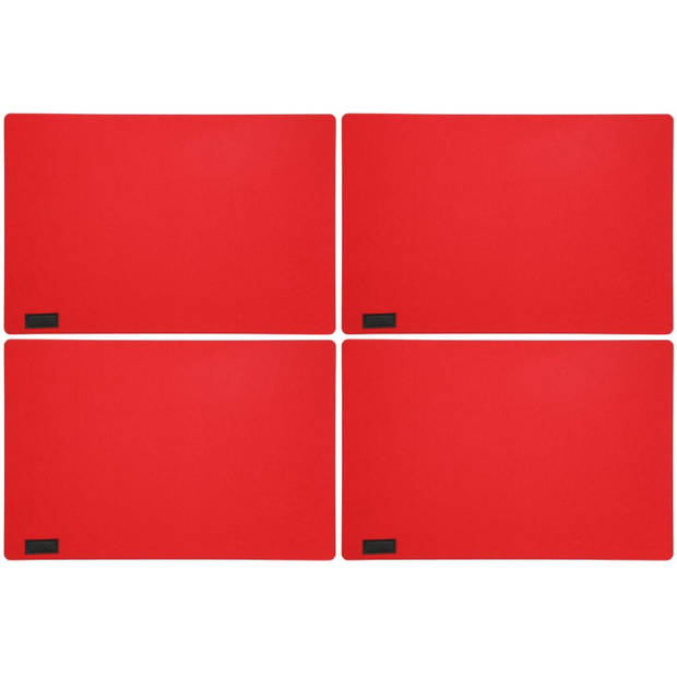 6x stuks rechthoekige placemats met ronde hoeken polyester rood 30 x 45 cm - Placemats