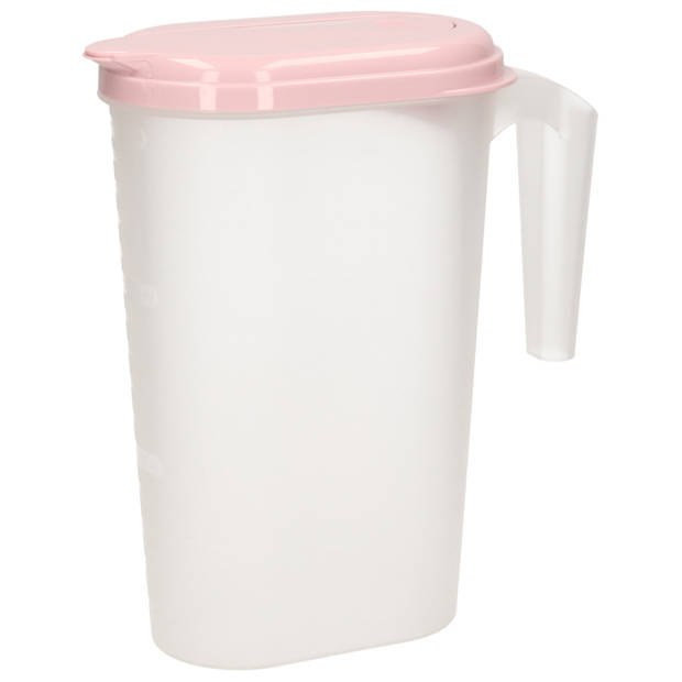 Waterkan/sapkan transparant/roze met deksel 1.6 liter kunststof - Schenkkannen