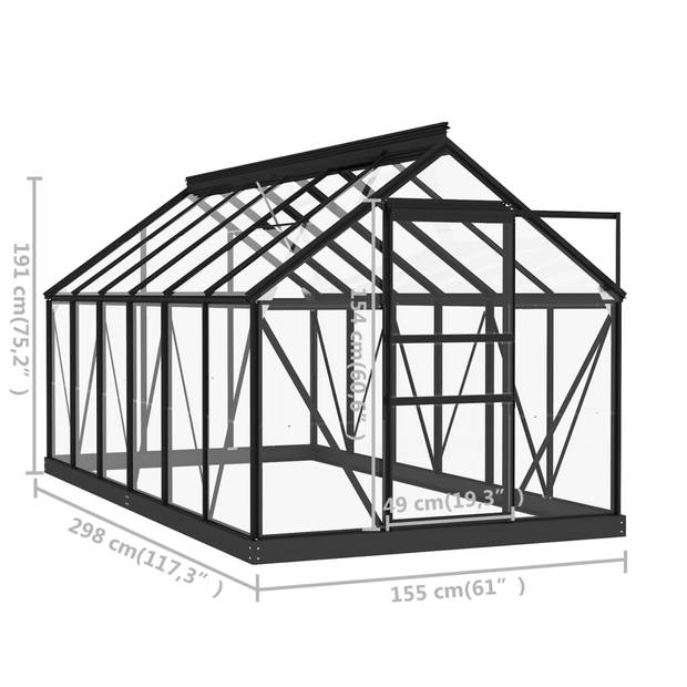 vidaXL Kweekkas 155x298x191 cm aluminium en glas antracietkleurig