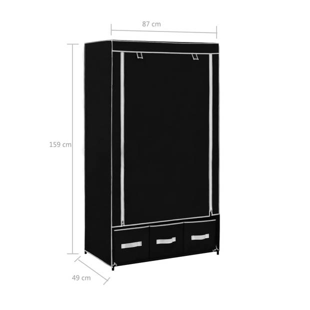 The Living Store Kledingkast 87x49x159 cm stof zwart - Kast