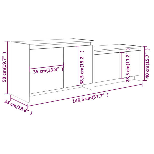 The Living Store Televisiemeubel LED - Lage Kast - Zwart - 146.5 x 35 x 50 cm