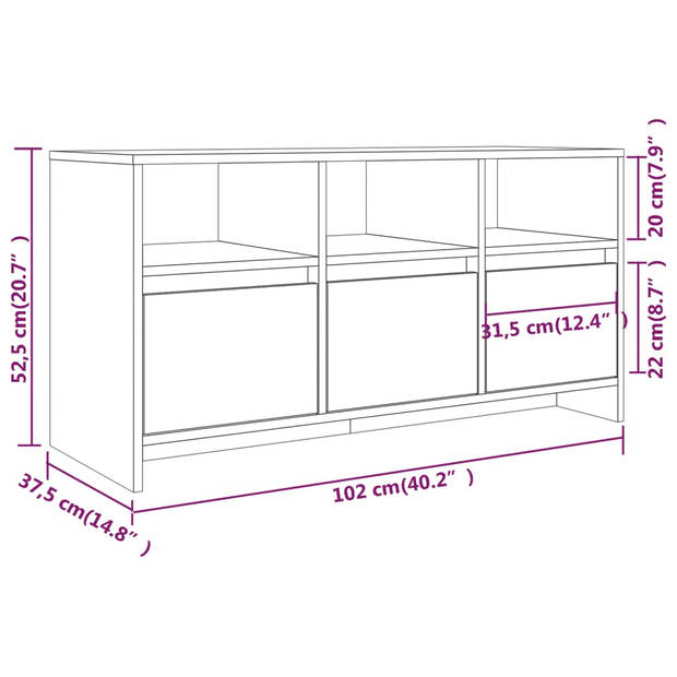 The Living Store Tv-meubel - Sonoma Eiken - 102x37.5x52.5cm - 3 laden en 3 schappen