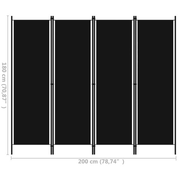 vidaXL Kamerscherm met 4 panelen 200x180 cm zwart