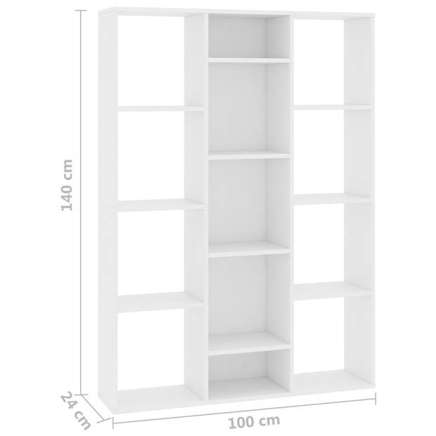 The Living Store Kamerscherm Klassiek - Kast - 100 x 24 x 140 cm - Hoogwaardig hout - 13 vakken - Wit