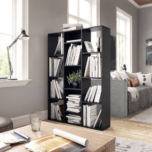 The Living Store Kast Boekenrek 100x24x140 cm - Hout - 13 vakken - Zwart