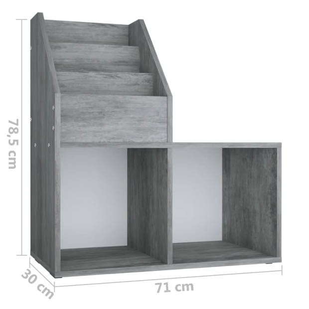 The Living Store Kinderboekenkast - 3 vakken - 2 grote vakken voor dozen - Betongrijs - 71 x 30 x 78.5 cm