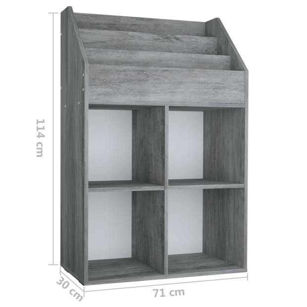 vidaXL Kindertijdschriftenrek 71x30x114 cm bewerkt hout betongrijs