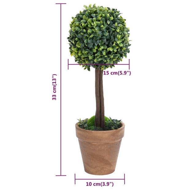 vidaXL Kunstplanten met pot 2 st buxus bolvorming 33 cm groen