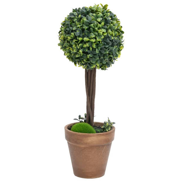 The Living Store Buxus Kunstplant - Set van 2 - Groen - 11.5 x 41 cm - Weerbestendig en stabiel