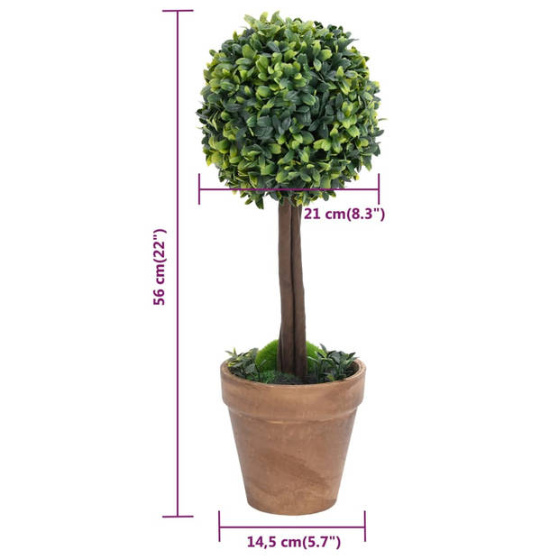 The Living Store Buxus Kunstplant - Groene Decoratieplant - Weerbestendig - 14.5 x 56 cm - Stabiele Eucalyptushouten