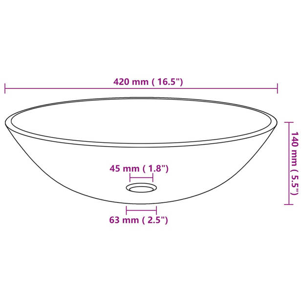 The Living Store Ronde Wastafel - Gehard Glas - Transparant/Zwart - 42x14 cm - Met Kraan en Pop-Up Afvoer