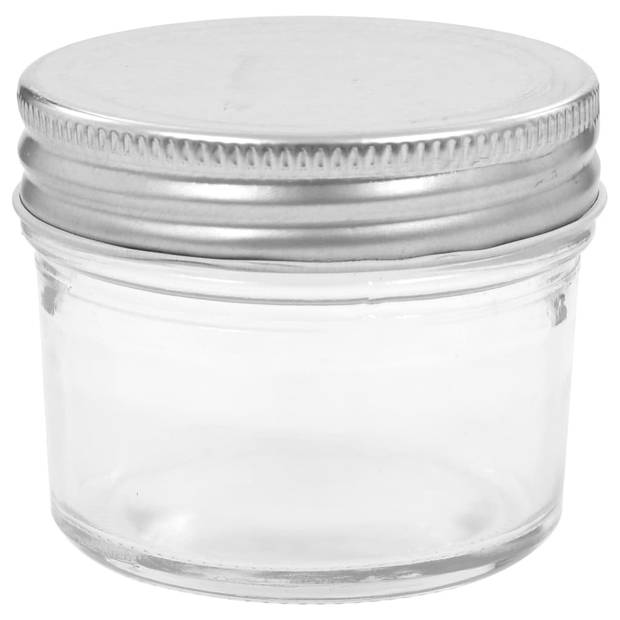 The Living Store Glazen Jampotten - 110 ml - Doorzichtig glas - Brede opening - Zilverkleurig deksel