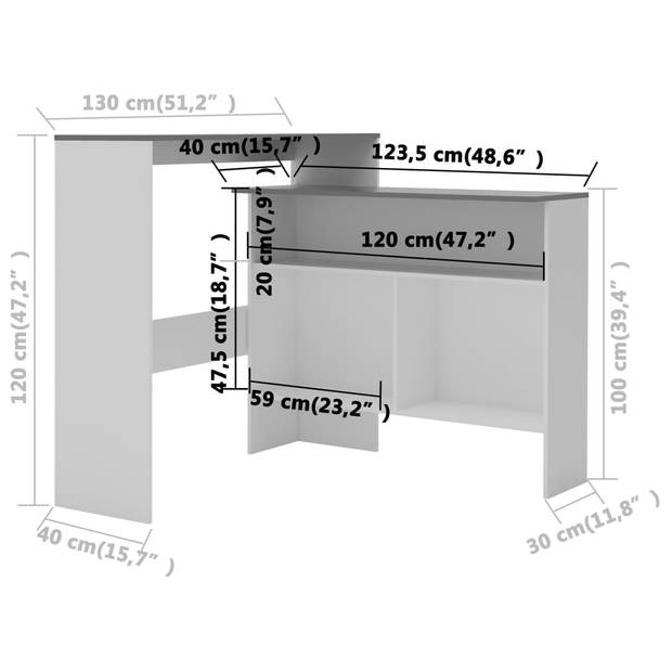 vidaXL Bartafel met 2 tafelbladen 130x40x120 cm wit en grijs