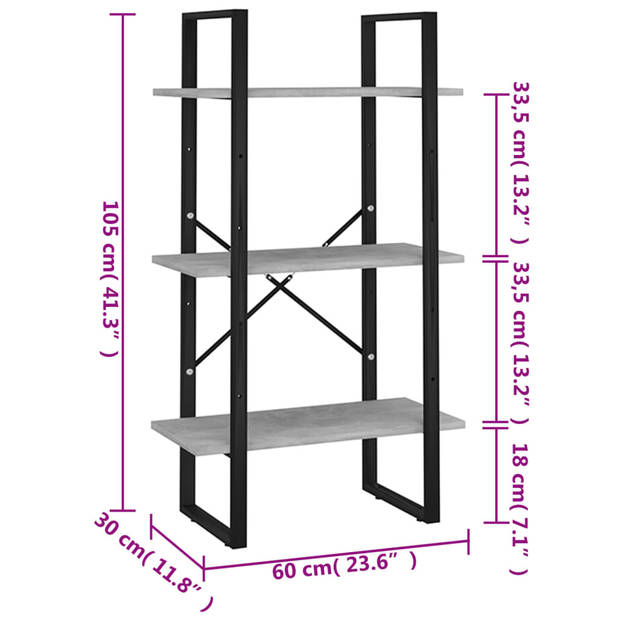 vidaXL Opbergrek 60x30x105 cm bewerkt hout betongrijs