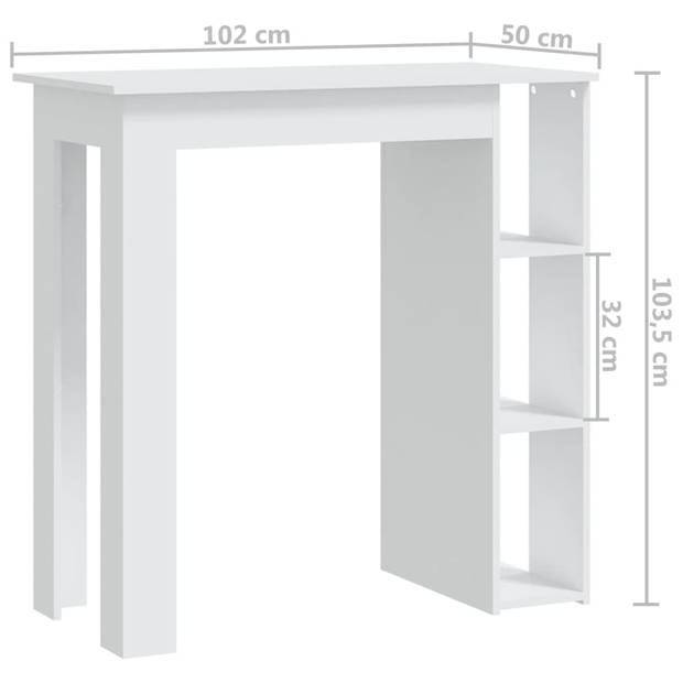 vidaXL Bartafel met schap 102x50x103,5 cm bewerkt hout wit