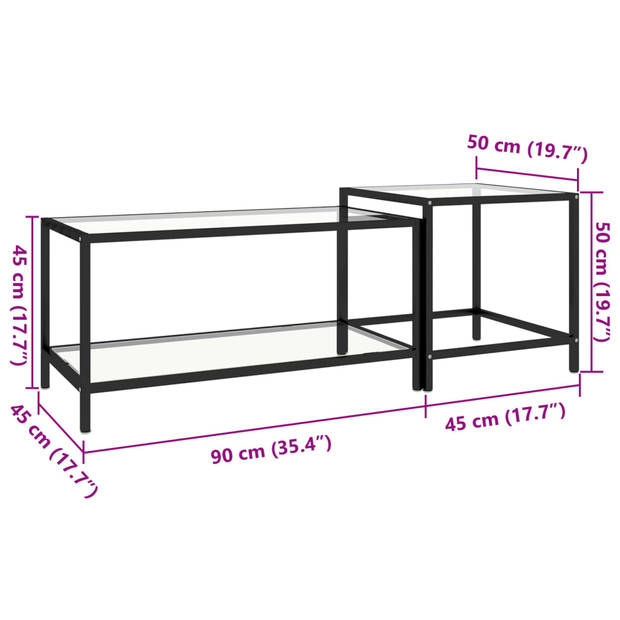 vidaXL 2-delige Salontafelset gehard glas transparant