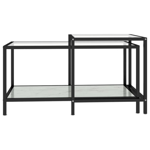 The Living Store Salontafel Set - Industriële stijl - Gehard glas en gepoedercoat staal - Wit - 90x45x45 cm - 50x50x50