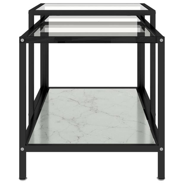 The Living Store Salontafel Set - Industriële stijl - Gehard glas en gepoedercoat staal - Wit - 90x45x45 cm - 50x50x50