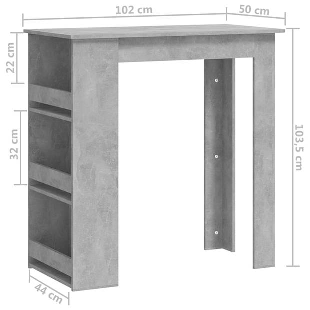 vidaXL Bartafel met opbergrek 102x50x103,5 cm spaanplaat betongrijs