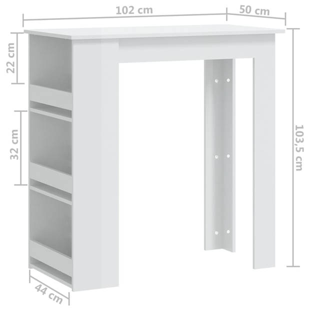 vidaXL Bartafel met opbergrek 102x50x103,5 cm hoogglans wit