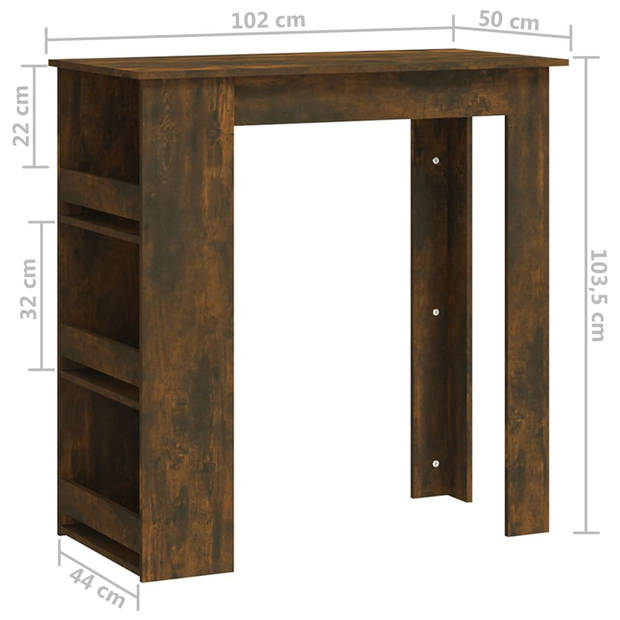 vidaXL Bartafel met opbergrek 102x50x103,5cm spaanplaat gerookt eiken