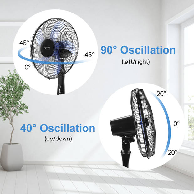 Aigostar Olga - Ventilator Staand - Statiefventilator - met Afstandsbediening - Zwart