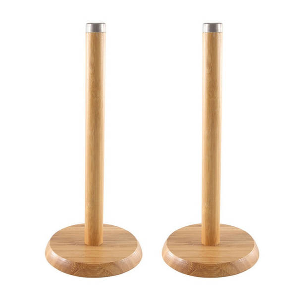 2x stuks bamboe houten keukenrolhouders rond 14 x 32 cm - Keukenrolhouders