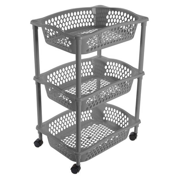 Keuken opberg trolleys/roltafels met 3 manden 62 cm donkergrijs - Opberg trolley