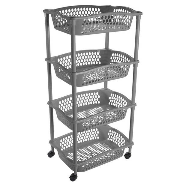 2x stuks keuken opberg trolleys/roltafels met 4 manden 86 cm donkergrijs - Opberg trolley