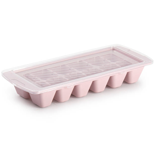 IJsblokjes/ijsklontjes maken kunststof bakje met afsluitdeksel roze 28 x 11 cm - IJsblokjesvormen