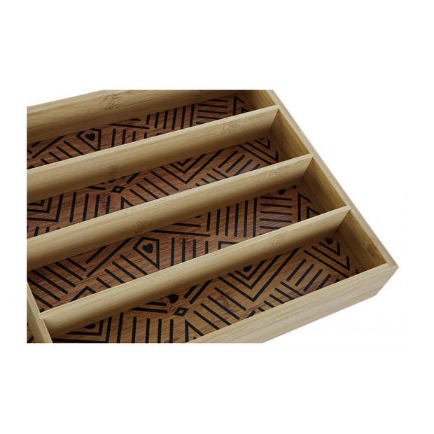 Bamboe houten bestekbak/lade met patroontje in de vakjes 35.5 x 25.5 x 5 cm - Bestekbakken