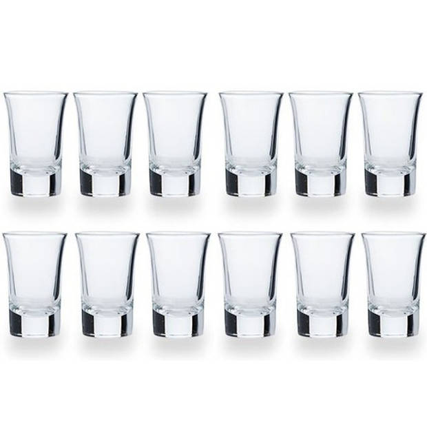 12x Shotglaasjes/borrelglazen inhoud 35 ml van glas - Shotglazen