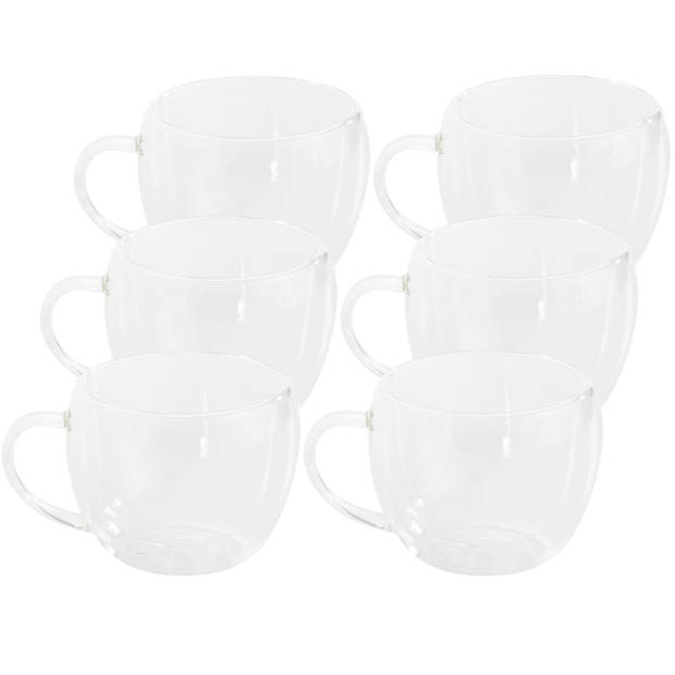Set van 6x stuks dubbelwandige theeglazen/koffieglazen 250 ml - Koffie- en theeglazen