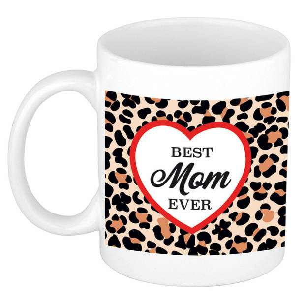 Cadeau moeder set - Fleece plaid/deken luipaard print met Best mom ever luipaardprint mok - Plaids