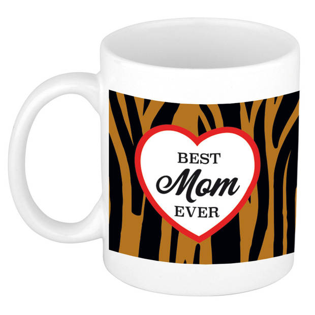 Cadeau moeder set - Fleece plaid/deken tijger print met Best mom ever tijgerprint mok - Plaids