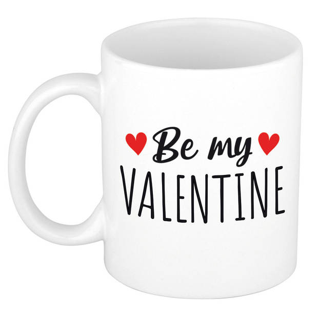 Be my valentine cadeau koffiemok / theebeker wit met hartjes 300 ml - feest mokken
