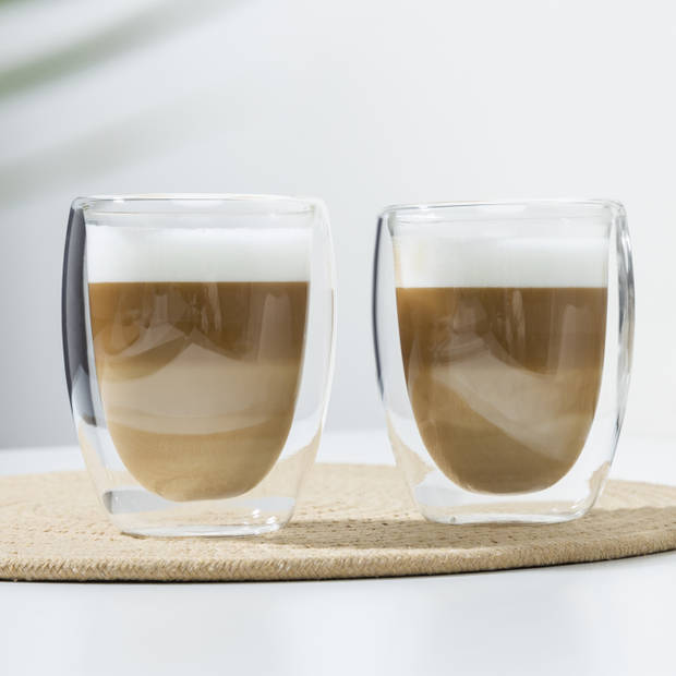 Set van 2x stuks dubbelwandige koffieglazen/theeglazen 350 ml - Koffie- en theeglazen