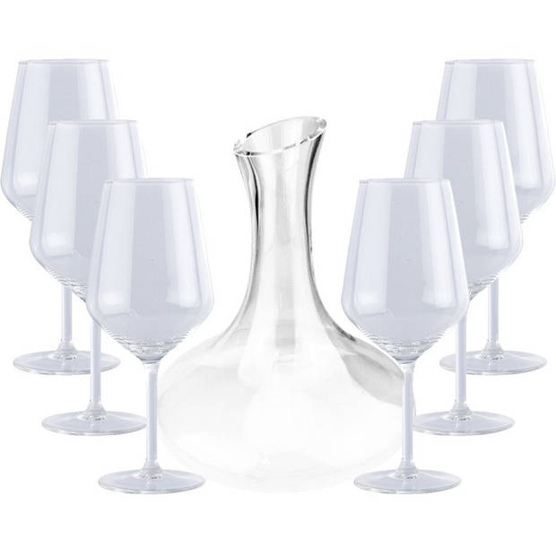 Glazen decanter karaf 1,8 liter incl 6 wijnglazen - Decanteerkaraf