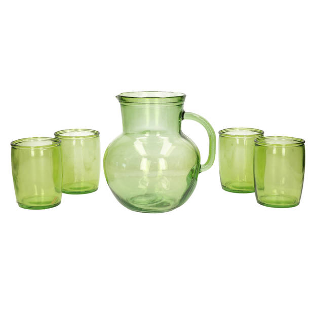 Glazen drink set groen met schenkkan en 4 glazen - Drinkglazen