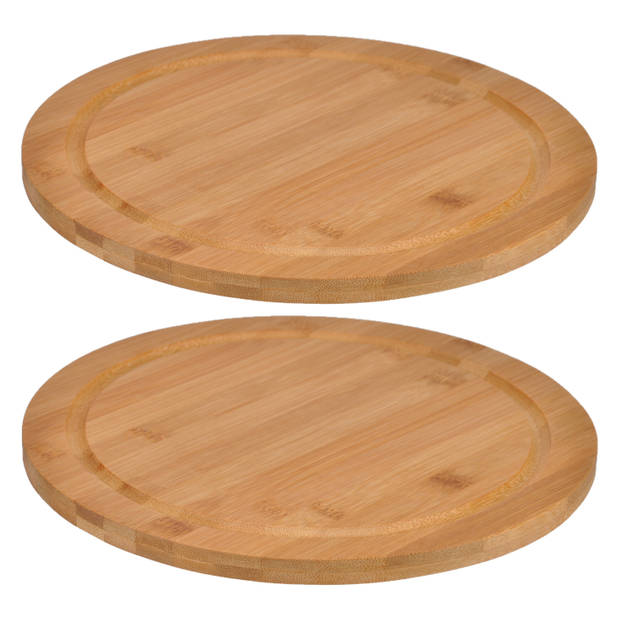 Set van 2x stuks bamboe broodplank/serveerplank/snijplank rond 25 cm - Serveerplanken