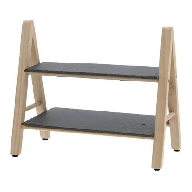 Set van 2x stuks dubbele Leisteen/bamboe serveerplank voor voedsel en hapjes 32 x 17 x 26 cm - Kaasplankjes