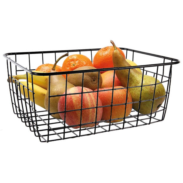 Fruitschaal/fruitmand klein staaldraad zwart 15 x 20 x 8 cm - Fruitschalen