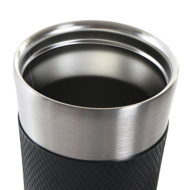 RVS thermosbeker/isoleerbeker zilver/zwart dubbelwandig 450 ml - Thermosbeker