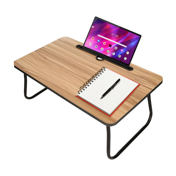 Laptoptafel - hout/metaal - 53 x 30 x 22 cm - laptop/tablet standaard - Bijzettafels