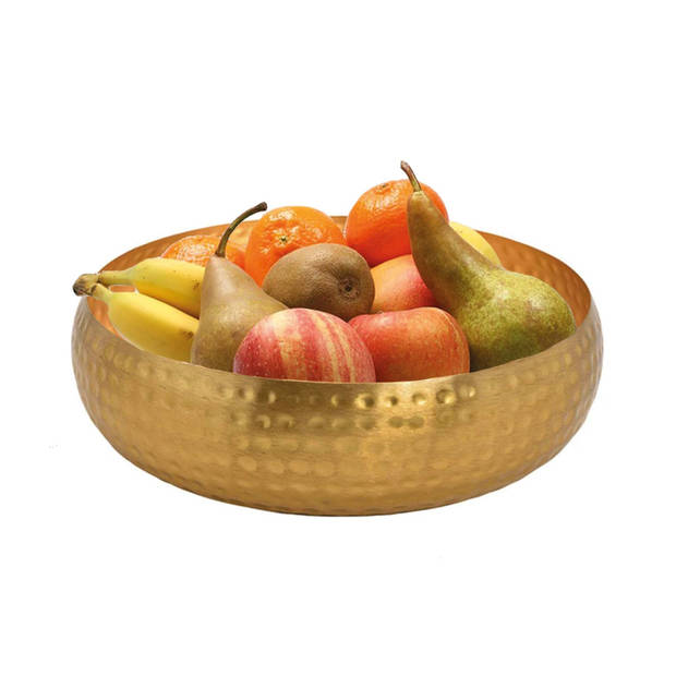 Fruitschaal rond gehamerd metaal goud 24 cm - Fruitschalen