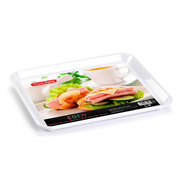 Plasticforte dienblad/serveerblad - Kunststof - 35 x 24 cm - wit - kopjes en glazen tray - Dienbladen